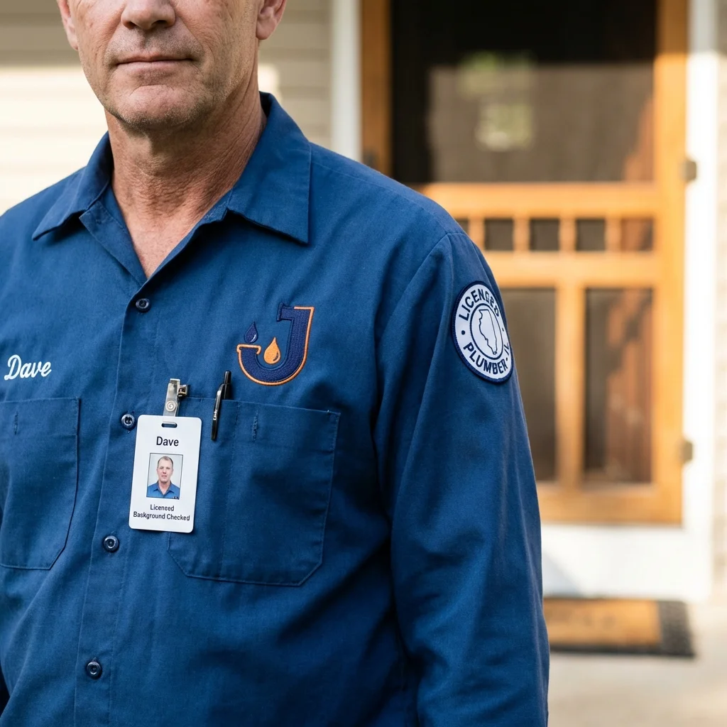 Licensed plumber showing ID badge in Elizabethtown, NC