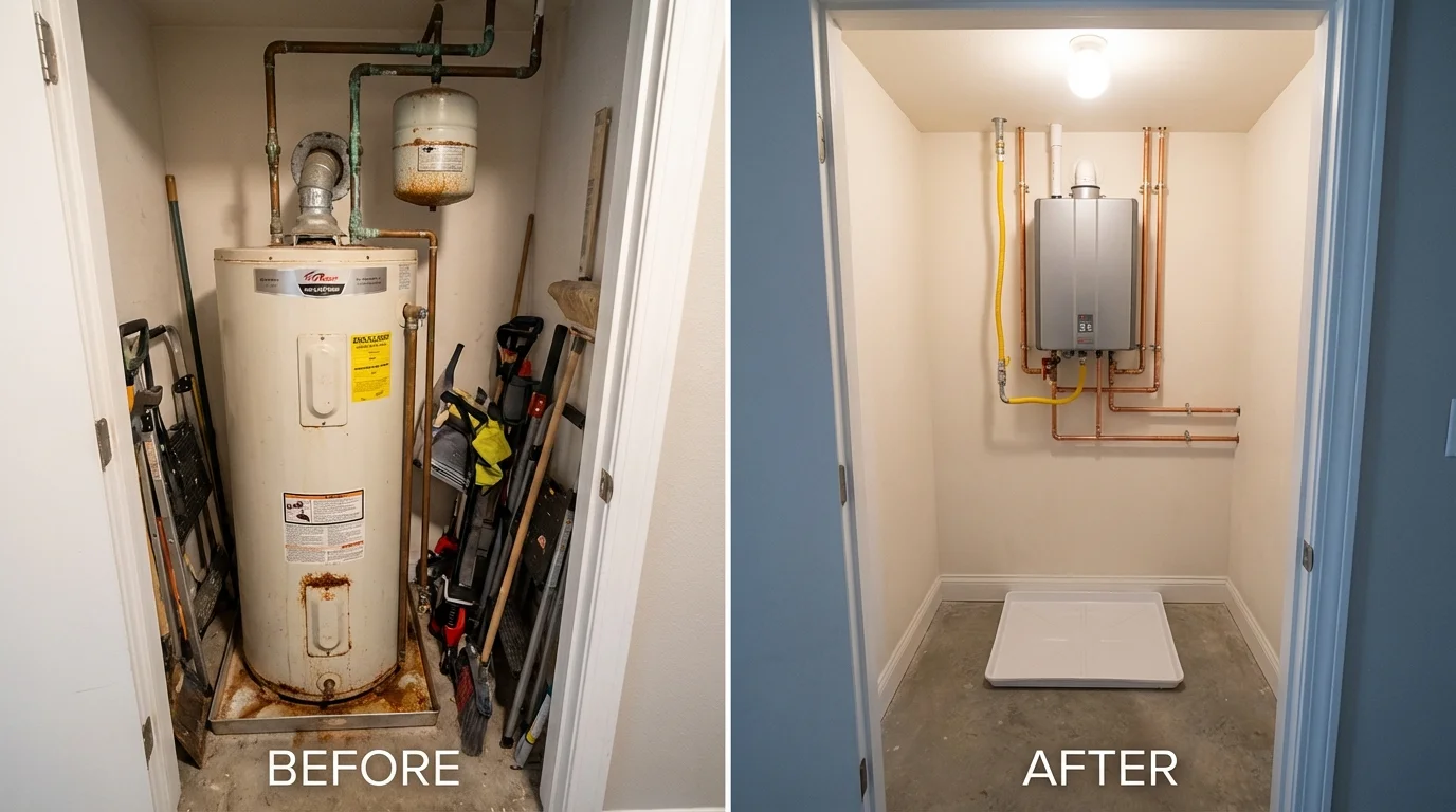 Tank water heater versus wall-mounted tankless unit comparison for Elizabethtown, NC homeowners