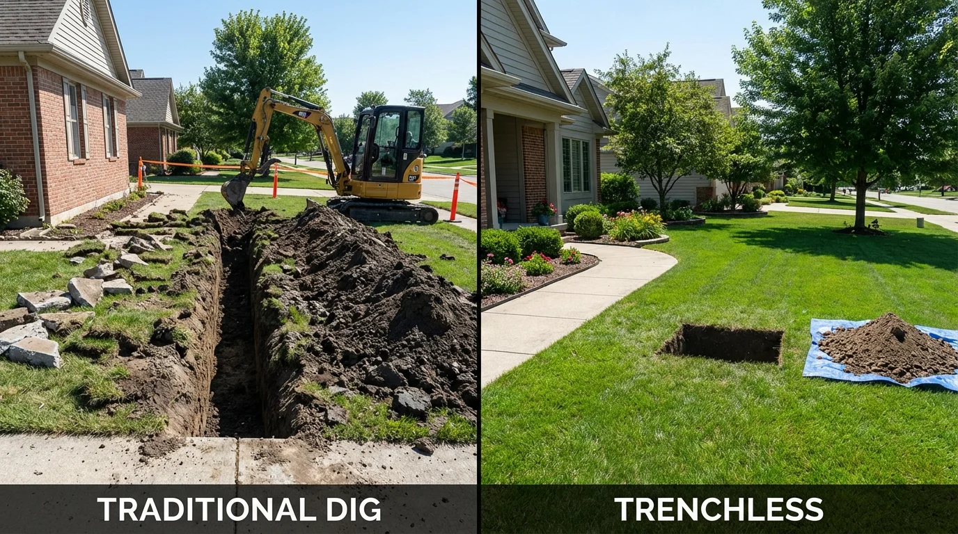 Trenchless sewer repair with minimal yard damage versus traditional excavation in Elizabethtown, NC